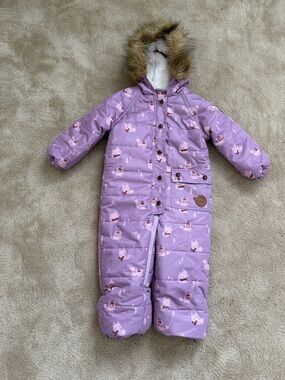 Souris Mini Lavender Winter Snowsuit with Faux Fur Hood